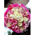 Bouquet of 25 pink roses and white