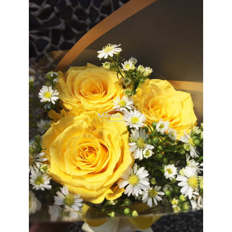 Chaleureuses roses jaunes éclatantes 50 cm (03 tiges)