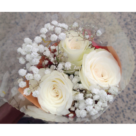 Petit bouquet blanc avec feuillage 50 cm (03 tiges)